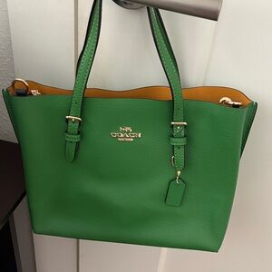 Coach Green and Gold Leather Tote